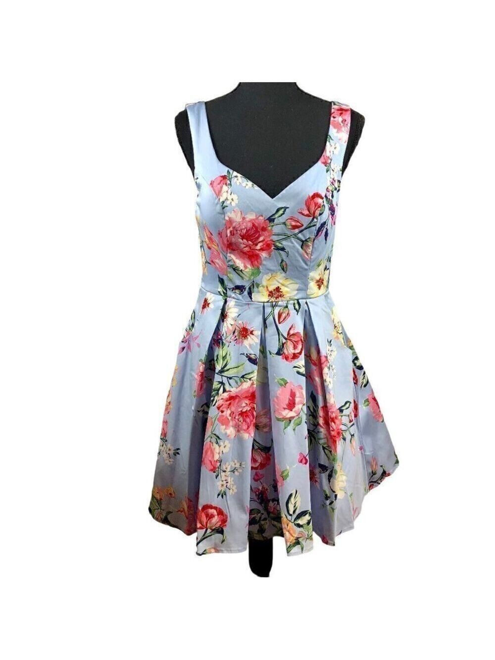 Trixxi Blue Floral Fit and Flare Dress Junior Size 9 NWT